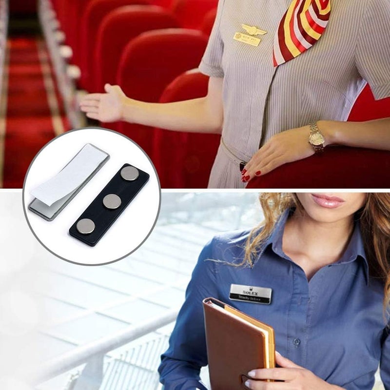 Onwon 20 Pieces Name Badge Magnets Magnetic Name Tag Holders ID Fastener Clip with Three Premium Strength Neodymium Magnets and Adhesive Backing - No Holes in Your Fine Jackets or Shirts, Black - Image 4